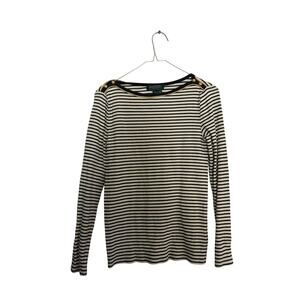 Lauren Ralph Lauren Shirt Round Neck Striped Print Cotton Black White Size PM